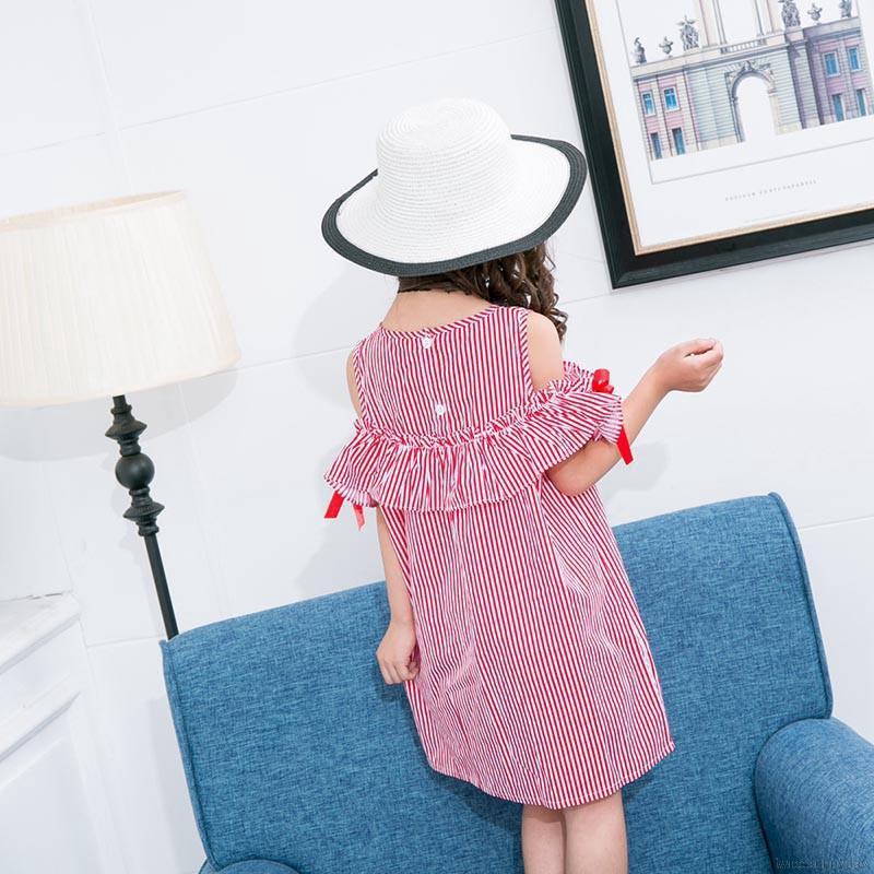 Đầm kẻ sọc thắt nơ + băng buộc đầu cho bé gái