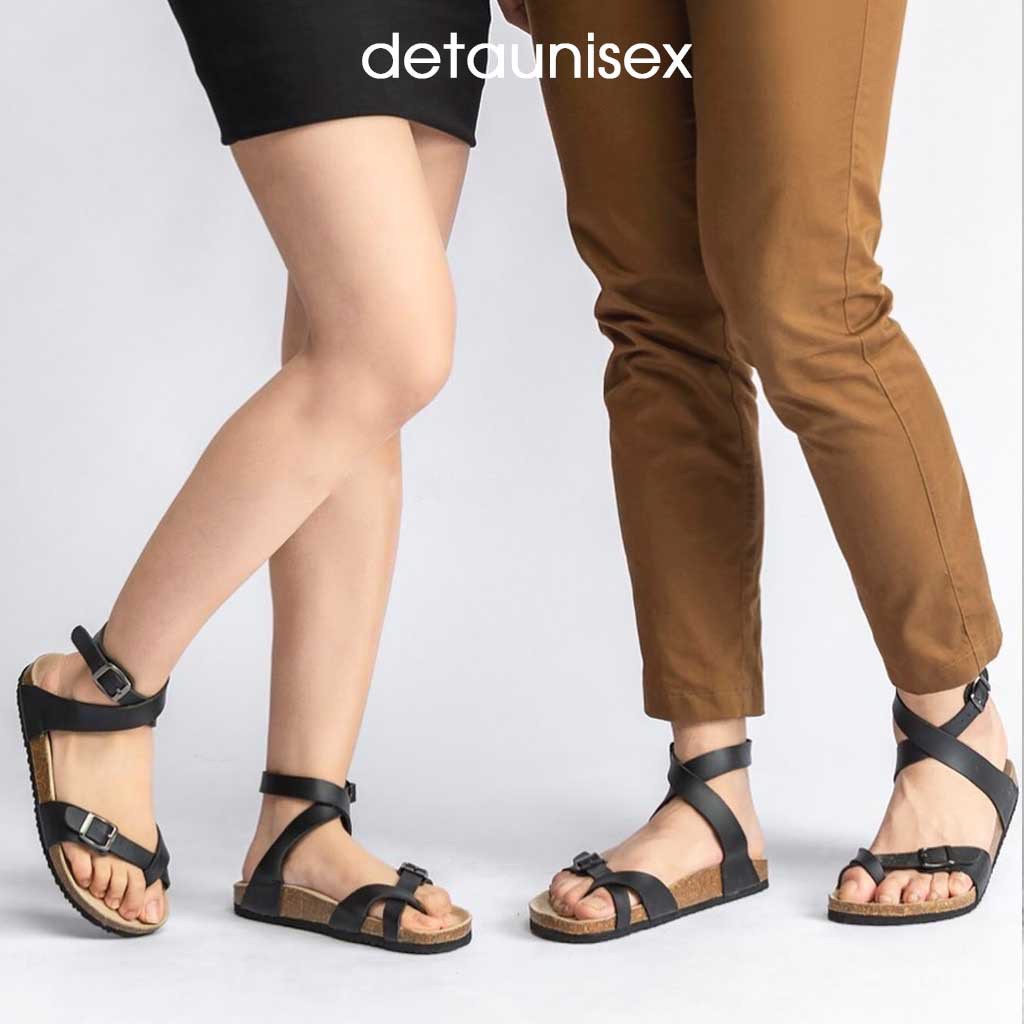 [Mã FAMARAL1 giảm 10K đơn 50K] [CỰC RẺ] GIÀY SANDAL XỎ NGÓN QUẤN CỔ NAM NỮ BIRKEN DA PU ĐEN - DETA20D