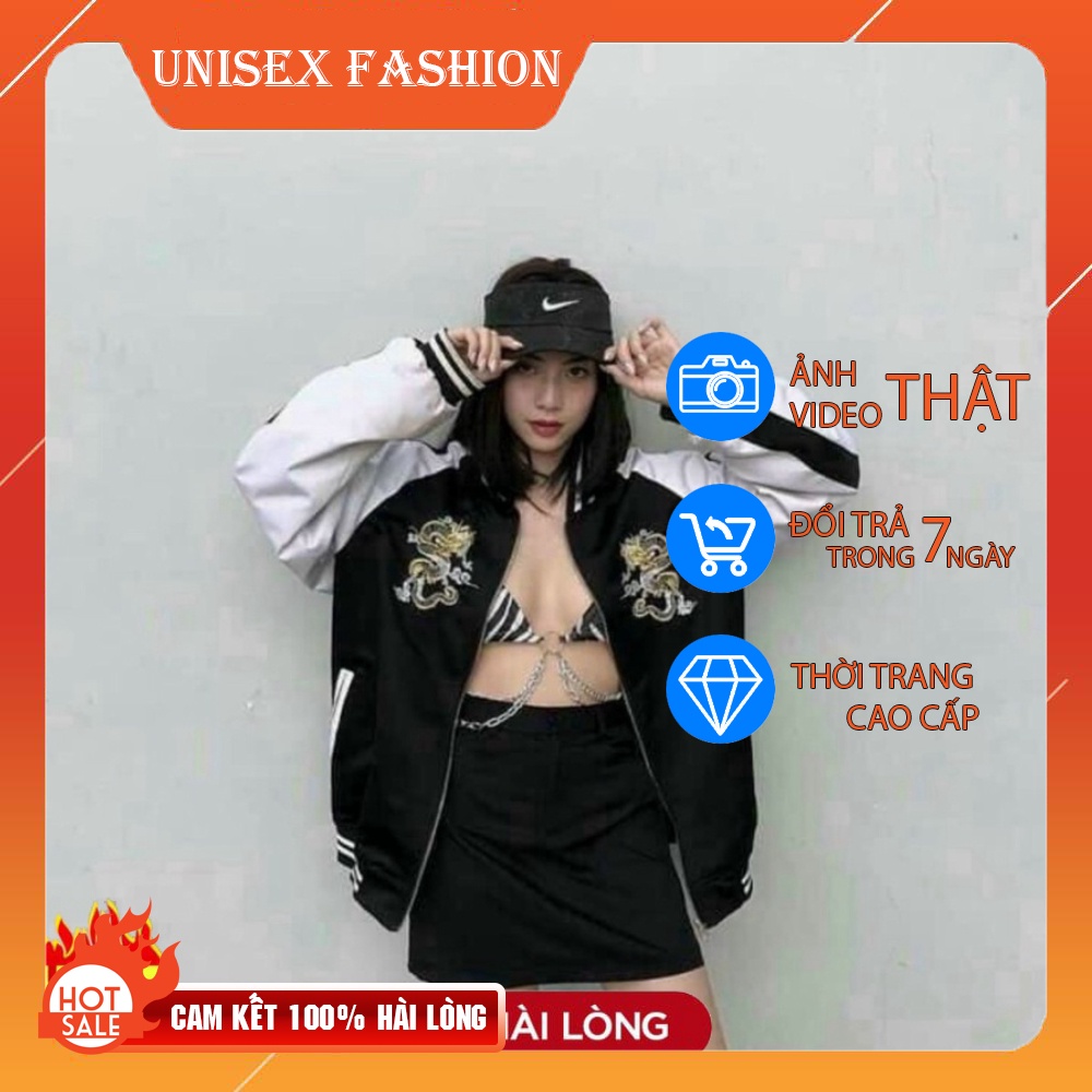 Áo Khoác Dù BOMBER NAM NỮ THÊU RỒNG Unisex, chất dù 2 lớp cao cấp- UNISEX FASHION