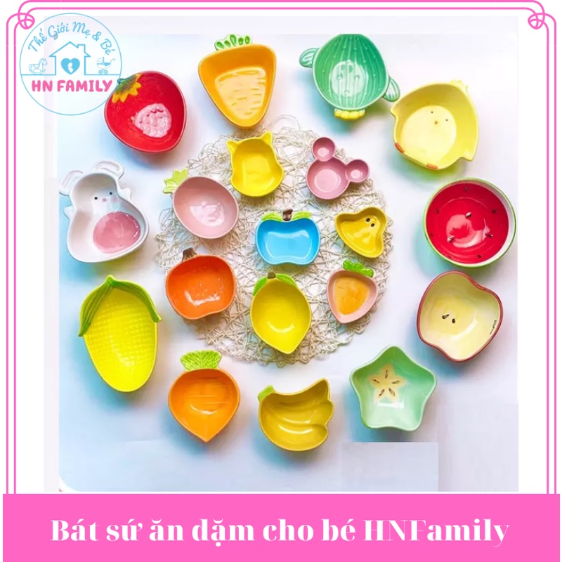 Bát sứ ăn dặm cho bé HNFamily - Chén bát ăn dặm gốm 100-300ml cao cấp hình thú, hoa quả kiểu Nhật giúp bé ăn cơm ngon