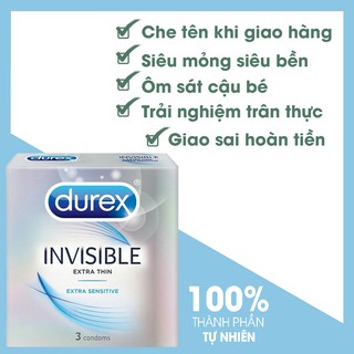 [CHE TÊN] Bao cao su Durex Invisible Extra Thin Extra Sensitive 3 bao