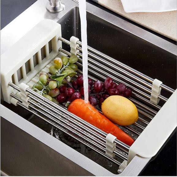 Kệ Inox Đựng Chén Bát Rau Củ Co Giãn Để Bồn Rửa Chén Tiện Dụng