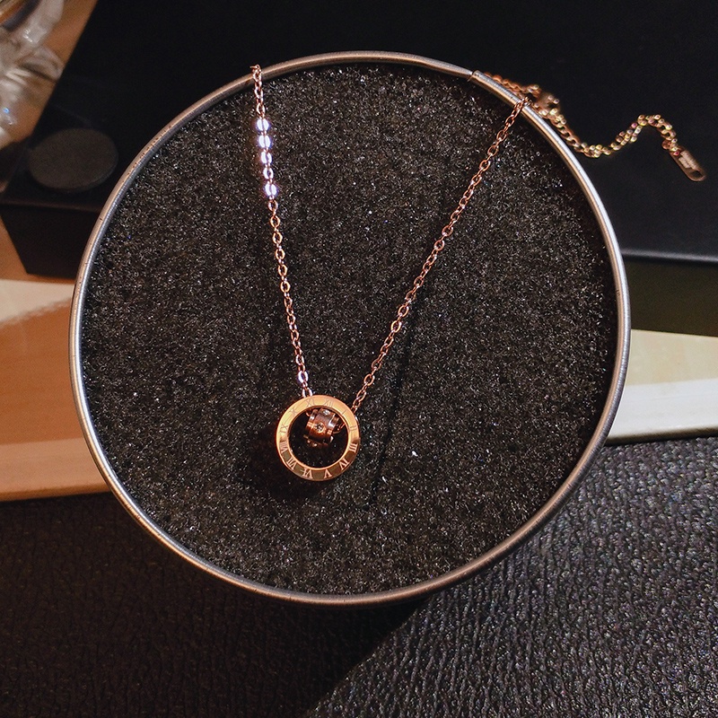 [Jiudolan] Dây Chuyền Vàng Hồng 18k Mặt Nhẫn La Mã Không Phai Màu