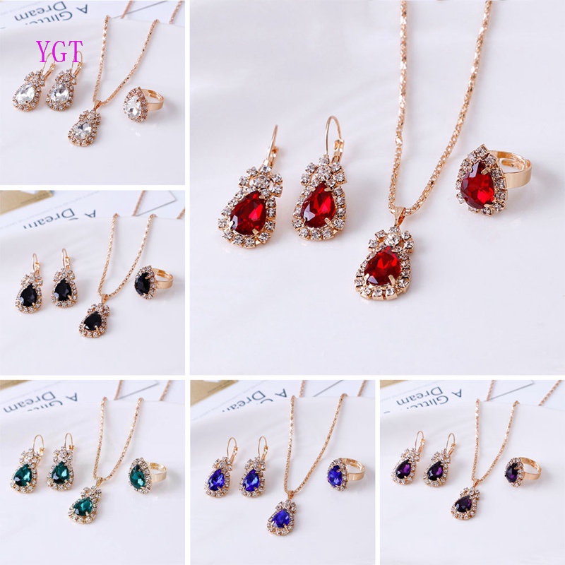 Bộ Trang Sức Đính Đá Hình Giọt Nước Thời Trang Cho Nữ