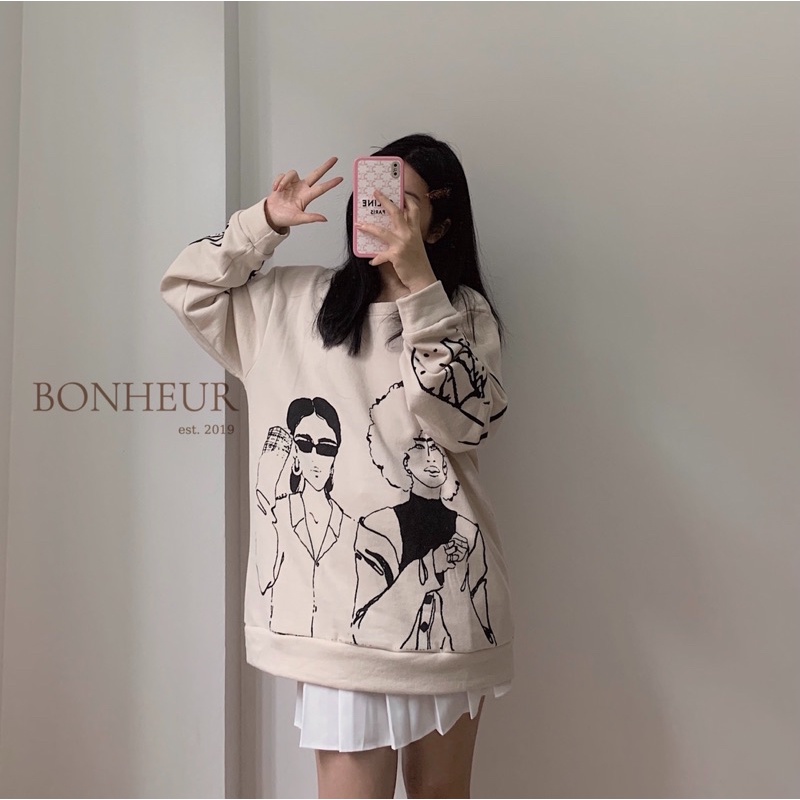 Áo nỉ in hình Trendy cô gái sweatshirt nữ dài tay cổ tròn sang chảnh style ulzzang | BigBuy360 - bigbuy360.vn