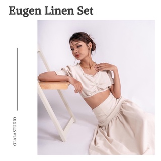 OLALASTUDIO Set linen áo croptop và chân váy dài Eugen Linen Set