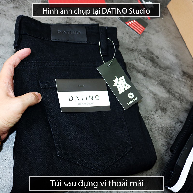 Quần jean nam Streetwear DATINO đen rách gối form Skinny co giãn ống khóa Zipper, bền màu