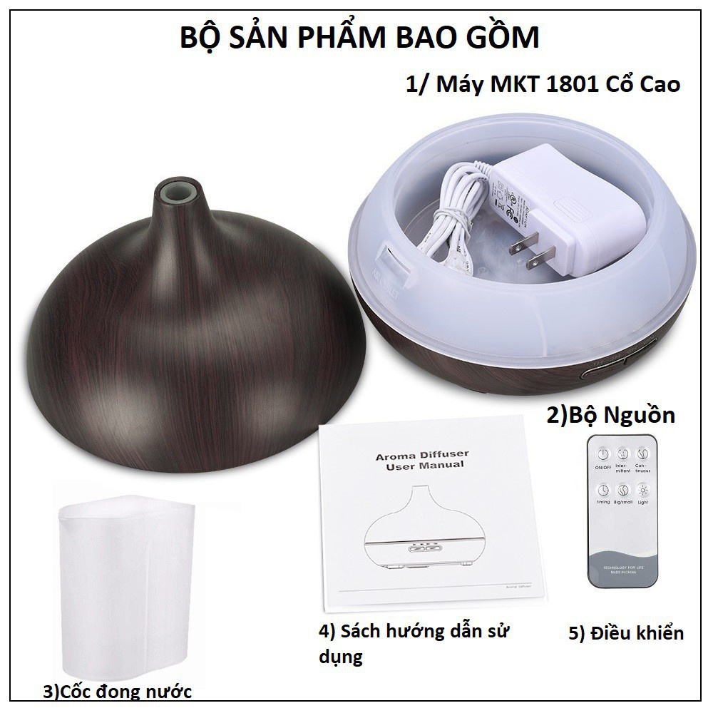 Máy xông tinh dầu, Máy khuyếch tán tinh dầu tạo ẩm AROMA dung tích lớn 550ml – Tulip, Cổ Cao + Tặng Tinh Dầu 10ml