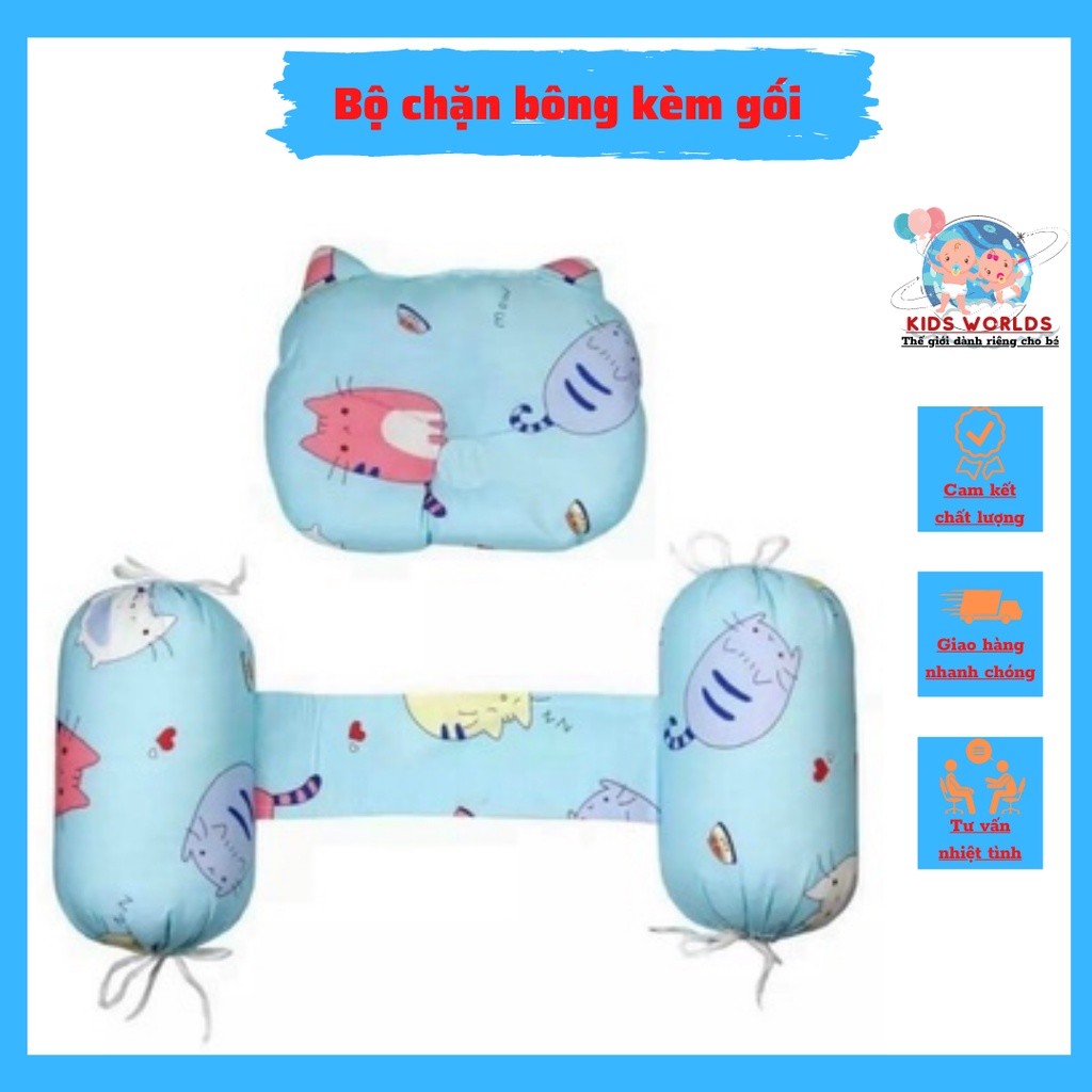 Bộ Gối,Chặn Bông Sơ Sinh Hoạ Tiết Dễ Thương An Toàn Cho Bé