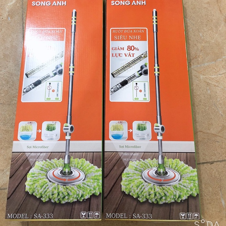 Cây Lau Nhà Inox, Chổi Lau Nhà Xoay 360 Độ Siêu Nhẹ