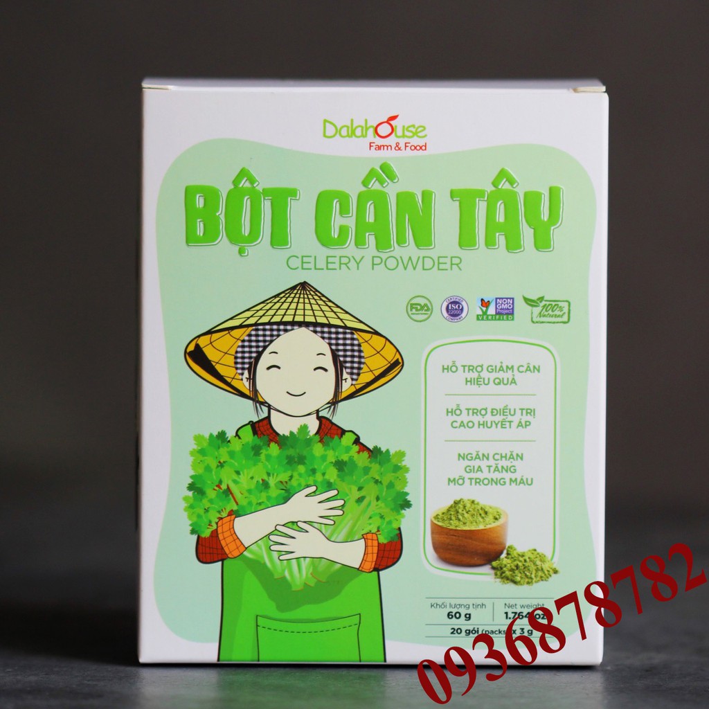 Combo Bột cỏ lúa mì, Bột cần tây sấy lạnh nguyên chất Dalahouse (Hộp 20 gói x 3g) - Bột rau củ sấy lạnh