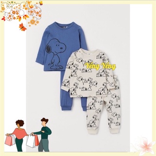 Sbt159 - set 2 bộ bé trai dài tay trắng xanh cún snoopy