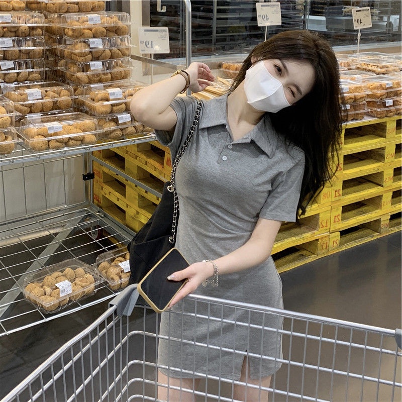 Đầm Thun Đen Cổ polo Dáng Ôm Chiết Eo Cá Tính Dễ Phối Đồ