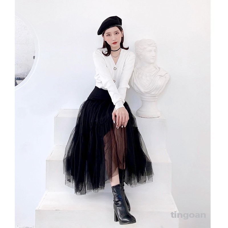 Chân váy dài 3 tầng phối lưới đen tingoan DAYDREAMING SWEETIE SKIRT/BL | BigBuy360 - bigbuy360.vn
