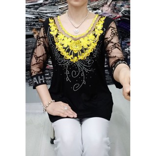 Áo hoa thêu đá dập tay ren size 55-75kg vải thun cotton bao đẹp