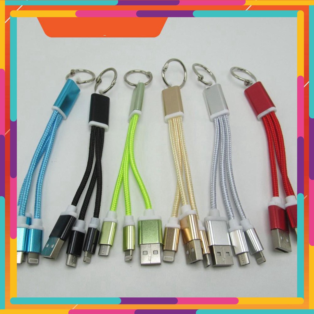 MAU'HOT' Hot- Cáp sạc 3 đầu dạng móc khóa tiện dụng (cổng Iphone/Samsung/USB) Sale MỚI