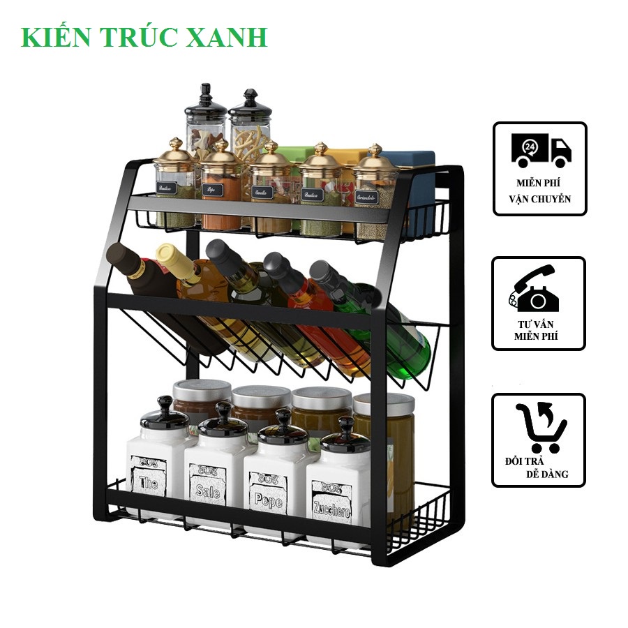 Kệ bếp đa năng , kệ gia vị đa năng 3 tầng có 1 ngăn chéo bằng thép sơn tĩnh điện nguyên khối chắc chắn bền đẹp tiện ích.