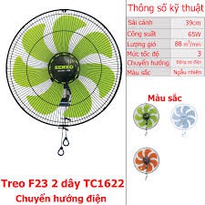 ⚡⚡ QUẠT TREO TƯỜNG 2 DÂY 7 CÁNH SENKO TC1622- BẢO HÀNH 1 NĂM