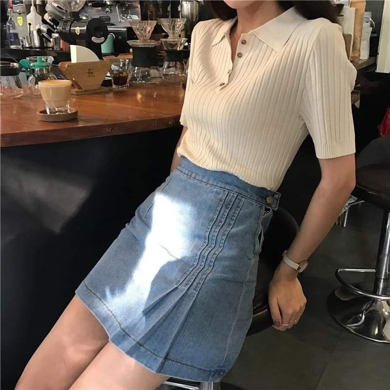 Áo polo nữ thun gân màu be DA391