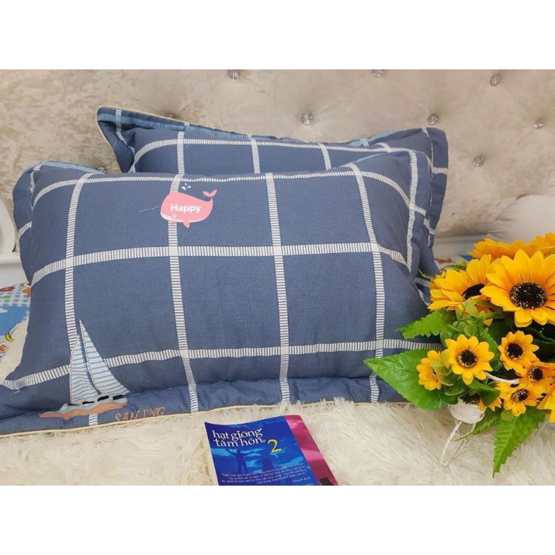 Đôi vỏ gối đầu cotton Hàn Quốc loại dày đẹp có lót bông - kích thước 45cmx65cm