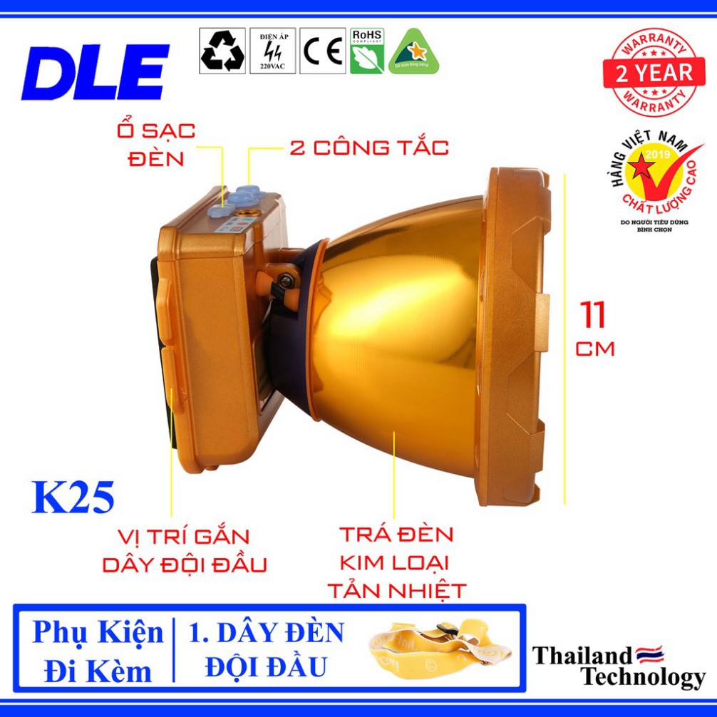 [ HÀNG THÁI ] ĐÈN PIN ĐỘI ĐẦU K25 - 4 CỤC PIN - TRÁ ĐÈN 11 CM - 3 CHẾ ĐỘ SÁNG - BÓNG LED 10W - CHIẾU XA 1000 MÉT