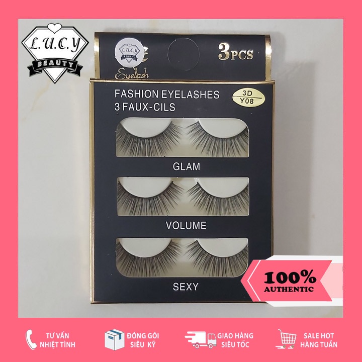 [ĐỦ MÃ] Mi chồn 3D 3 đôi Fashion Eyelashes Lucy Beauty mi giả siêu xinh đủ mã