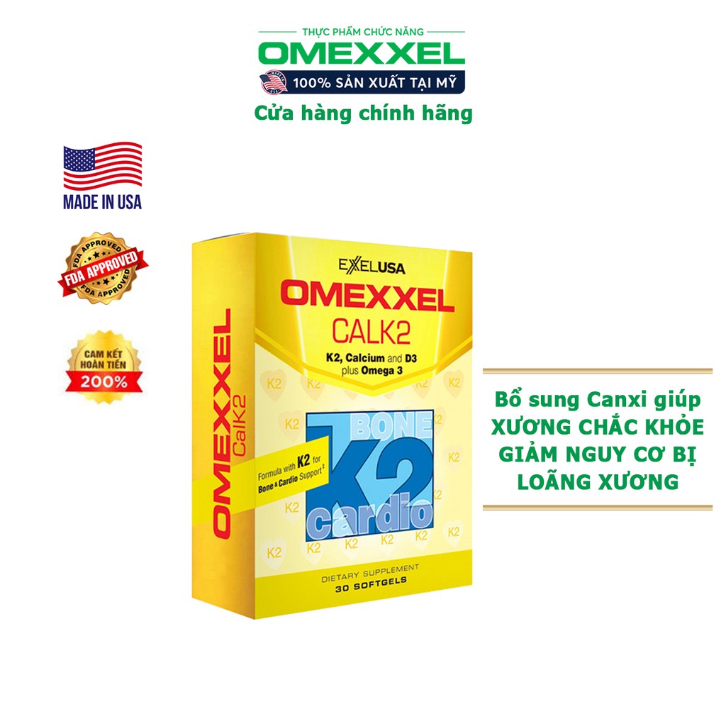 Viên uống bổ sung canxi Omexxel Calk2 30 viên - Xuất xứ Mỹ