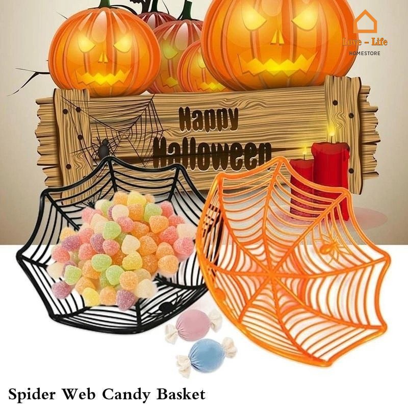 Tô / Đĩa Đựng Bánh Kẹo Trái Cây / Bánh Quy Bằng Nhựa Rỗng Hình Mạng Nhện Màu Đen Cho Lễ Halloween
