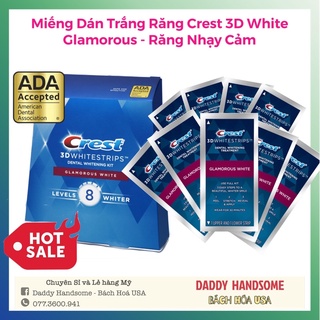 Full box Miếng dán trắng răng Crest Glamorous White 28 miếng 14 gói liệu trình dành cho răng nhạy cảm
