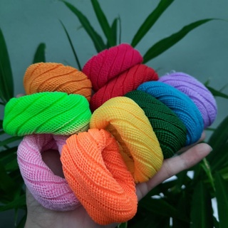 Túi 5 Len cột tóc sọc màu trơn (KT: 3×7cm)