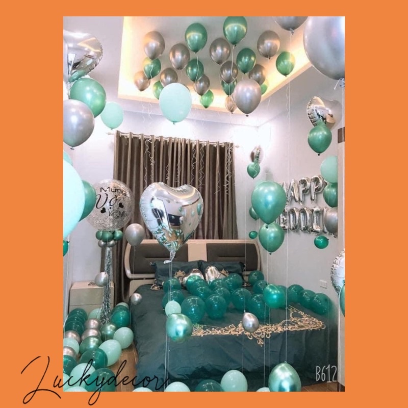 Combo Bóng Bay Trang Trí Phòng Cưới Đẹp Màu Xanh + Tặng Bóng Jumbo 90cmJB00
