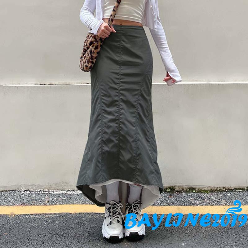 Chân Váy Đuôi Cá Lưng Cao Màu Sắc Tương Phản Thời Trang Mùa Hè Cho Nữ Size S/M/L/XL