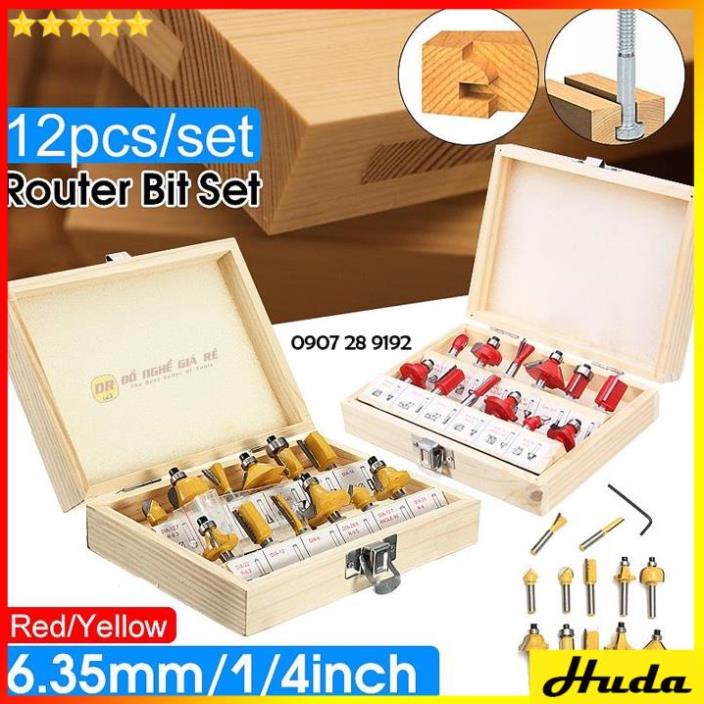 Bộ Mũi Phay Gỗ 6 Hoặc 12 Chi Tiết ⚡️FREESHIP⚡️ Mũi Soi Gỗ Gắn Máy Cầm Tay Cốt 6.35 Và 12.7 mm