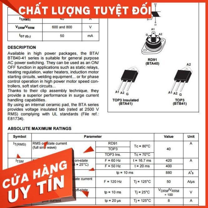 TRIAC BTA100-800B 100A 800V