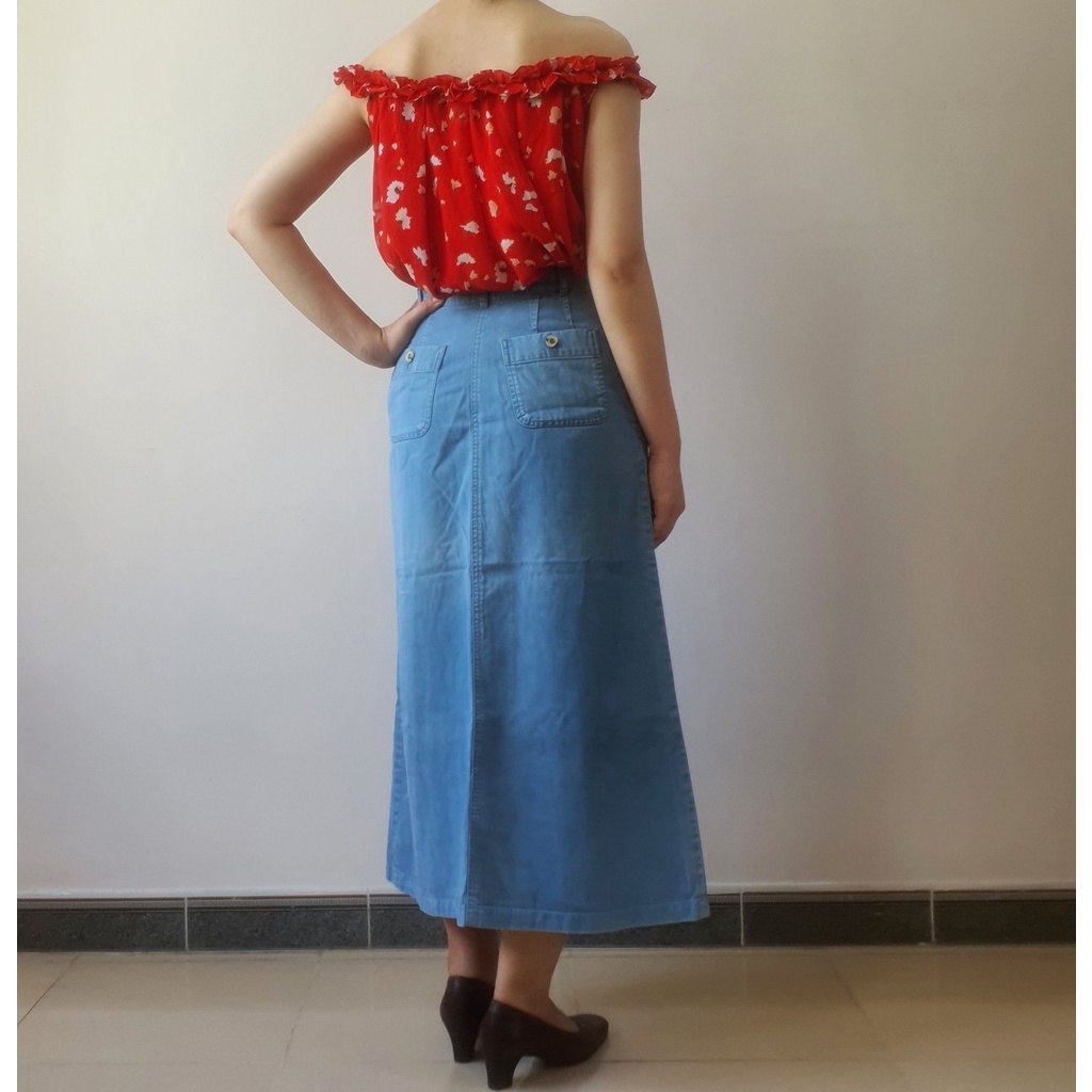 Chân váy midi jeans dáng chữ A vintage Nhật - Em và nắng