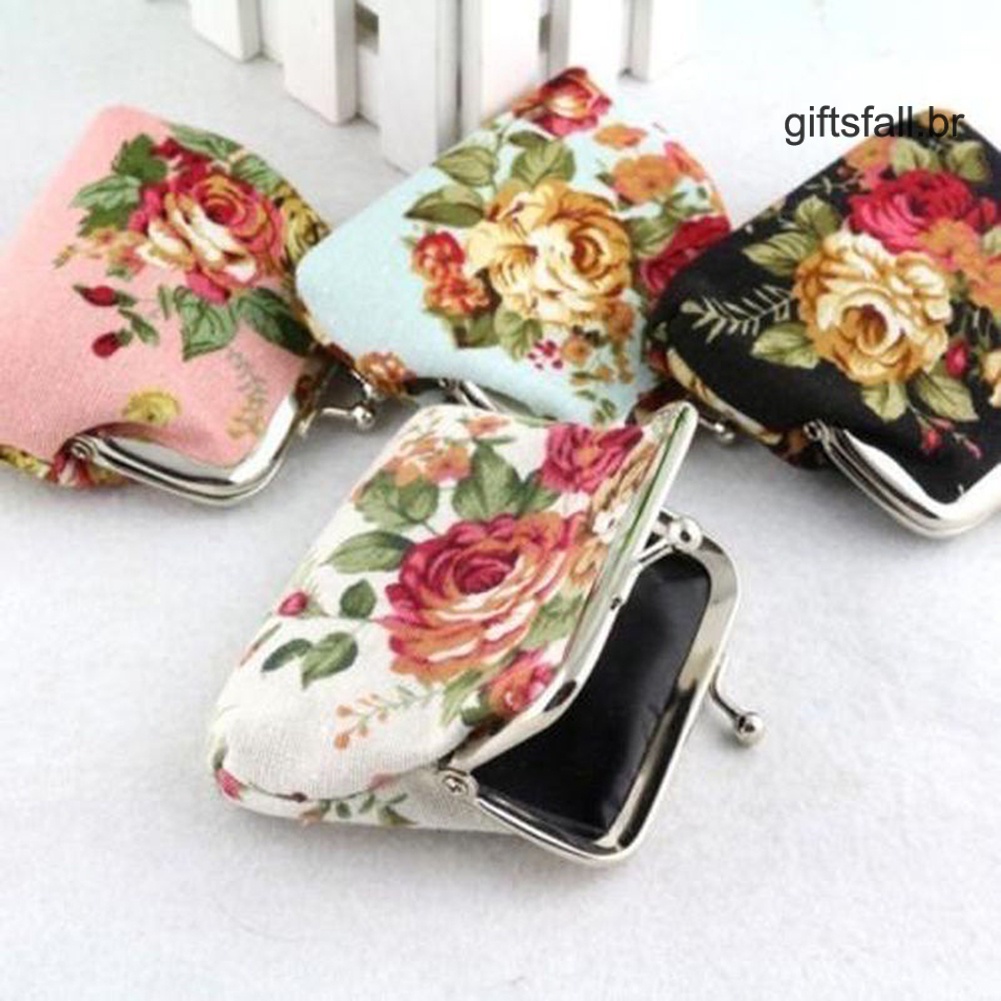 Ví Canvas Họa Tiết Hoa Vintage Đựng Tiền Xu Và Thẻ