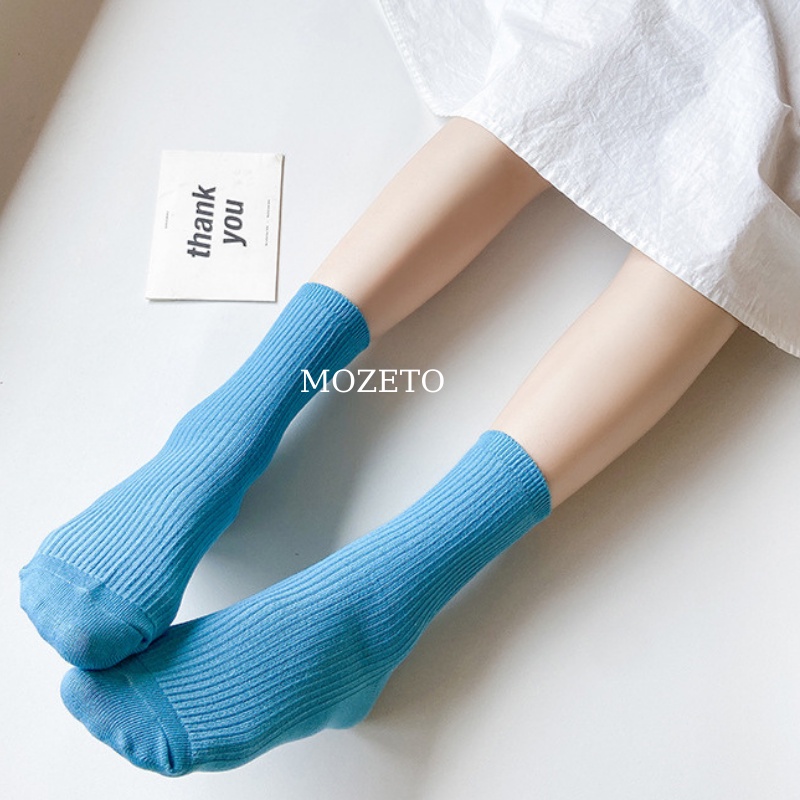 Tất vớ trơn nam nữ cao cổ dệt kim màu pastel phong cách vintage hàn quốc ; T30 - MOZETO