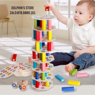 Đồ chơi tháp pisa bằng gỗ, đồ chơi rút gỗ 3 in 1