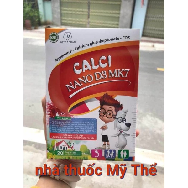 Calci Nano D3Mk7 (sữa non-yến sào calcium glucoheptonate nhập khẩu từ Pháp). Hộp 20 ống×10ml