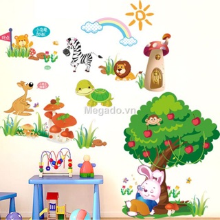 Decal tranh dán tường cây táo và bạn thỏ