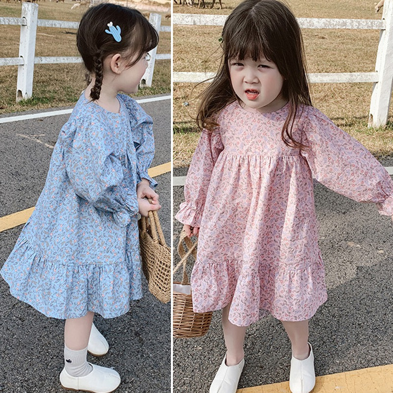 Đầm công chúa dài tay in hoa phong cách Hàn Quốc dễ thương cho bé gái