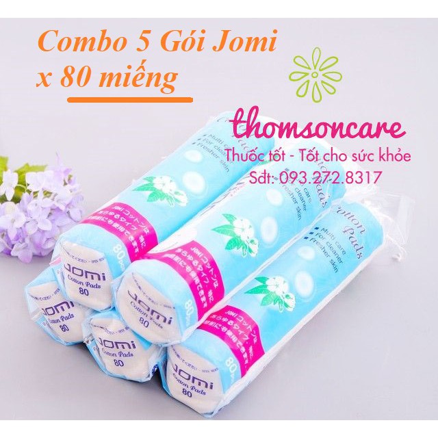 Combo 5 gói bông tẩy trang Jomi loại 80 miếng - nhập khẩu từ Nhật Bản