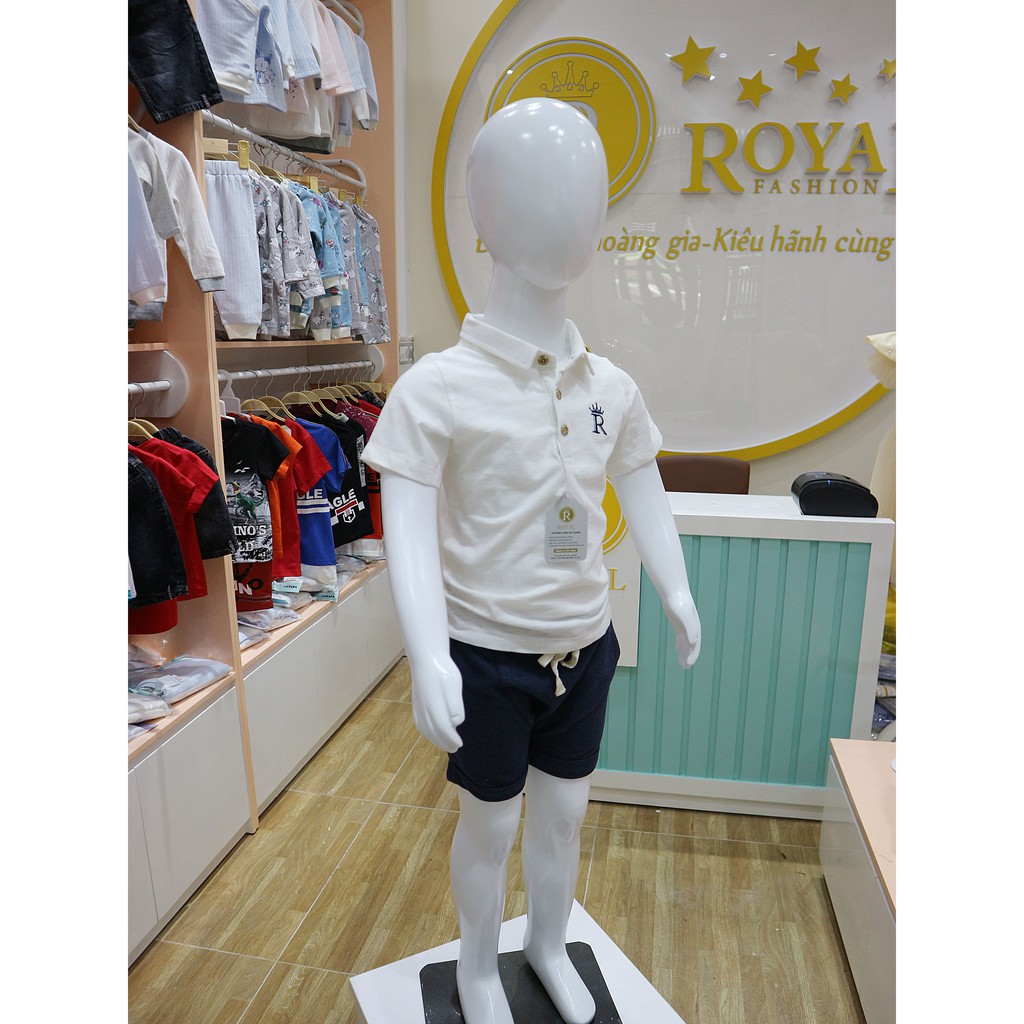 Bộ quần áo bé trai, áo thun trắng cổ bẻ quần thun Bé 12 tháng – 5 tuổi (RTN3811)