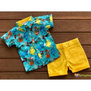 Set áo sơ mi polo + quần short cho bé trai