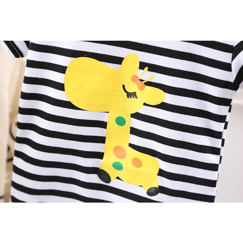 Set Áo Thun Tay Ngắn Họa Tiết Hươu Cao Cổ + Quần short denim Thời Trang Mùa Hè Cho Bé Trai