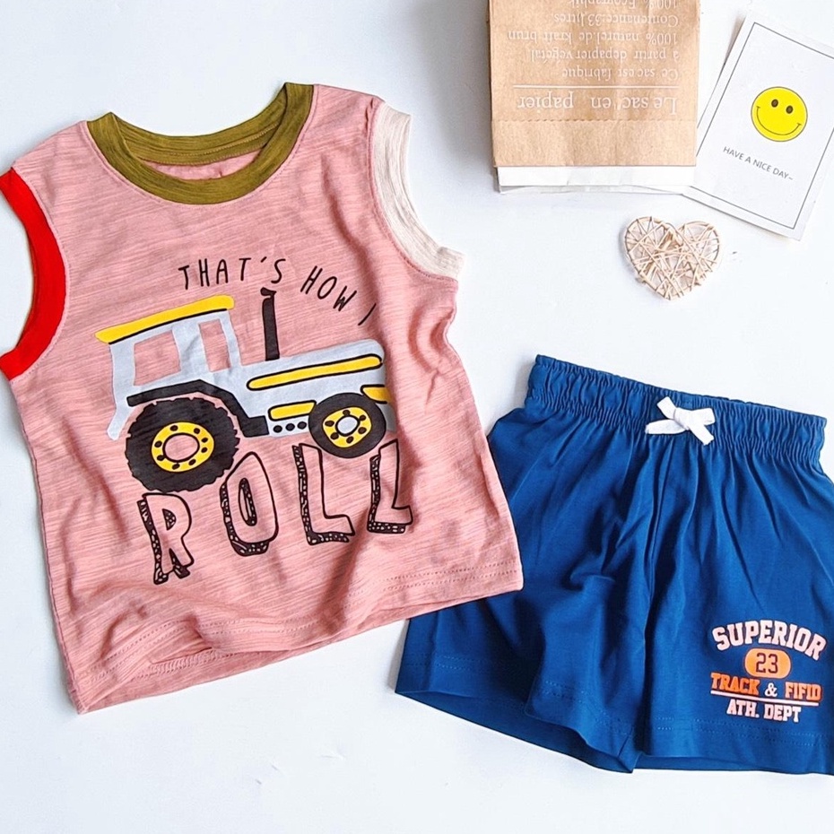 Đồ bộ sát nách bé trai viền cổ in hình mặc hè bé trai 1 2 3 4 5 6 tuổi MINTSCLOSET Mint's Closet - DB8055