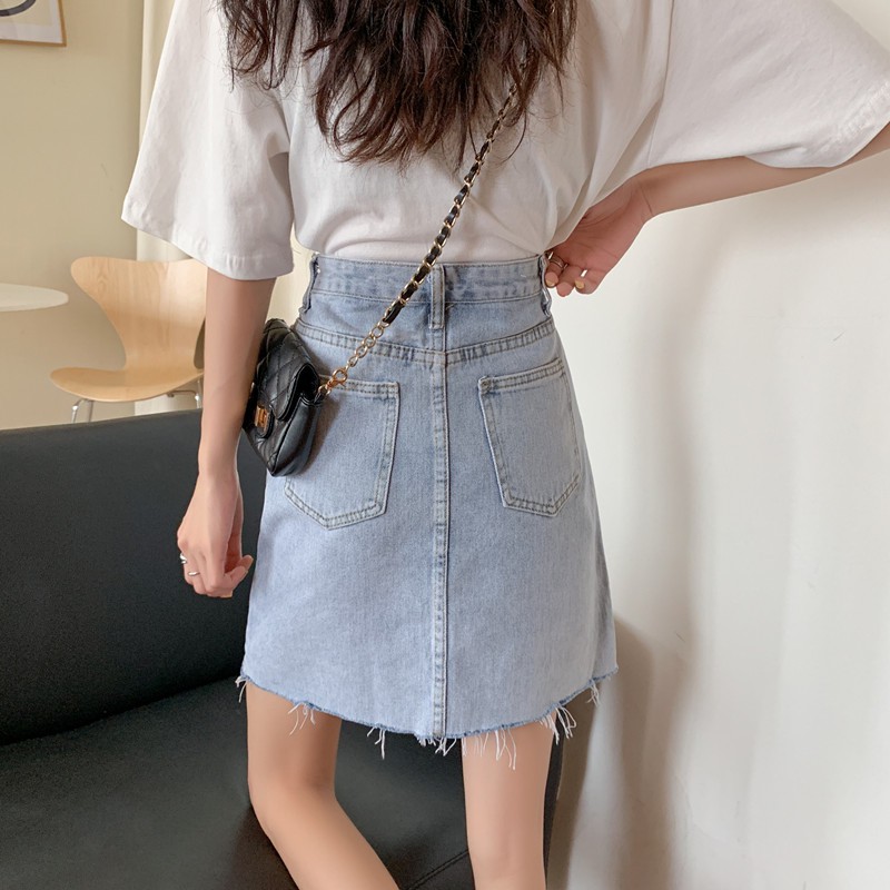 Xiaozhainv  Chân Váy Jean Chữ A Lưng Cao Thời Trang Cho Nữ
