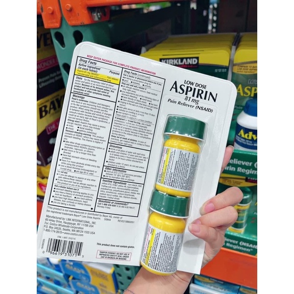 ( Set 2 Hộp)  Aspirin.81mg Kirkland Signature 365 Viên - Hàng Mỹ