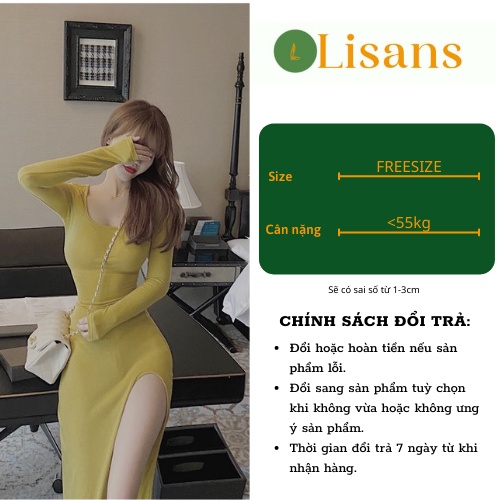 Váy nữ xinh Hàn Quốc cá tính đẹp dài qua gối dài tay VLN002
