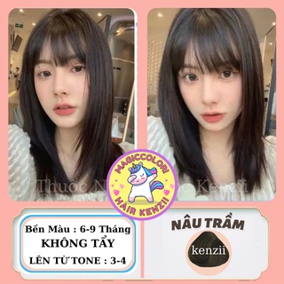 Thuốc Nhuộm Tóc Nâu Trầm Tặng Oxy Trợ Nhuộm Găng Tay Mũ Chùm Kenzii Lên Từ Nền Đen